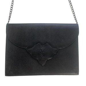 YSL Vintage Leather Logo Chain Clutch Bag